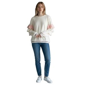 POL Woman’s Cream, Pink, and Gray Soft Ruffled Sleeve Sweatshirt size L